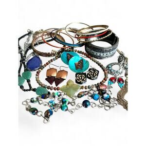 Colorful Mixed Jewelry Lot Necklaces Earrings Bangle Bracelets Good Condition